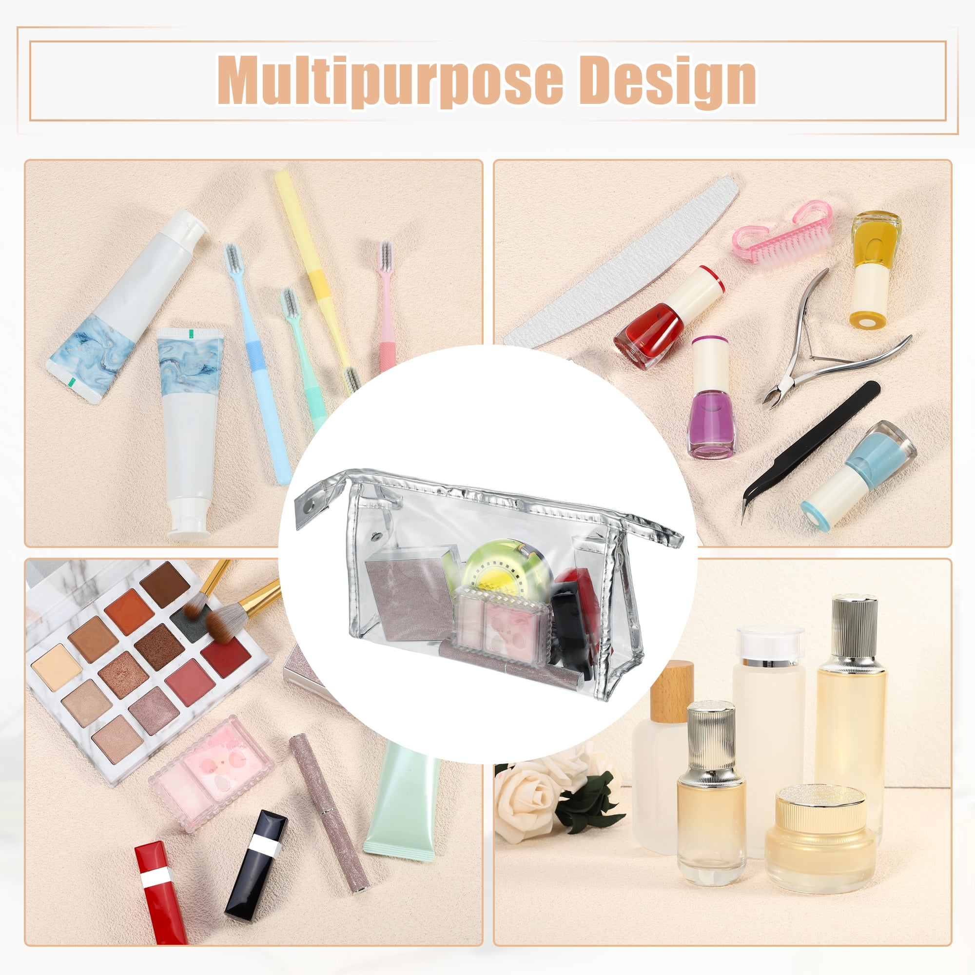 Unique Bargains 1Pc Transparent Waterproof Polyvinyl Chloride Toiletry Bag Silver