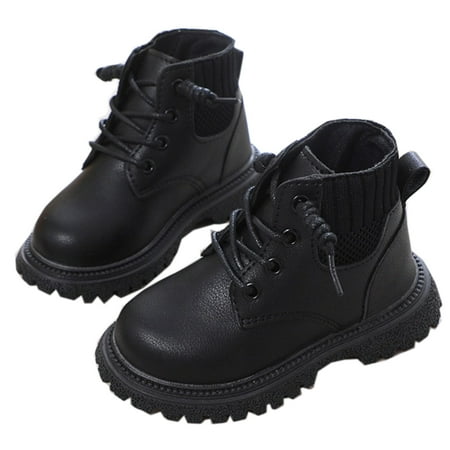 

Unisex Girls Boys PU Leather Round Toe Lace Up Ankle Boots Non-Slip Waterproof Comfort Work Boot (Toddler/Little Kid)