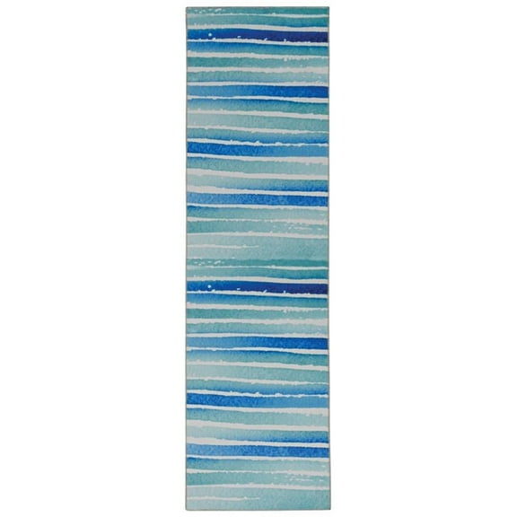 Linon Washable Larson Polyester 2'x8' Rug in Ivory