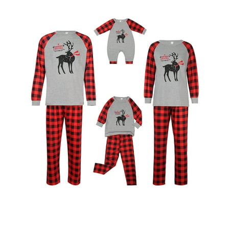 

Yinyinxull Family Matching Pajamas Set Reindeer Long-Sleeve Tops Plaid Pants Suit for Adults Kids Holiday Xmas Sleepwear
