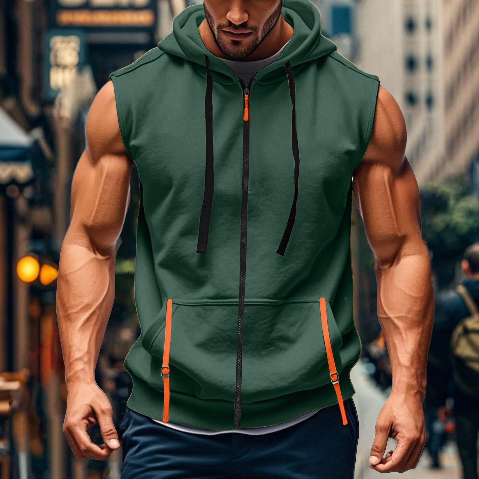 Men's Hooded Zipper Cardigan 60% Cotton 40% Linen Sleeveless Vest Quick Dry Breathable Workout Running Bodybuilding Casual Gym Outdoor Sports Beach | Zenithor,Army Green M