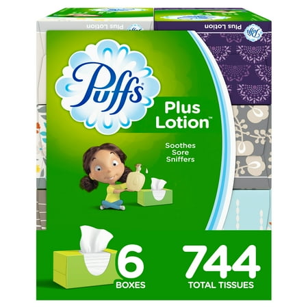 Puffs Plus Lotion Facial Tissues, 6 Family Boxes (744 Total Tissues)