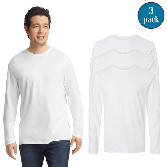 Gildan Men Softstyle Long Sleeve T-Shirt, White Color Pack of 3, Rib Collar Durable Casual Tee, 2XL