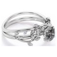 thumbnail image 4 of JeenMata Anillo de Bodas Inspirado en la Naturaleza con Diamantes Naturales de Sal y Pimienta de Talla Redonda de 0,50 Quilates y Hojas de Vid Engastados en Oro Blanco de 18 K sobre Plata, 4 of 6