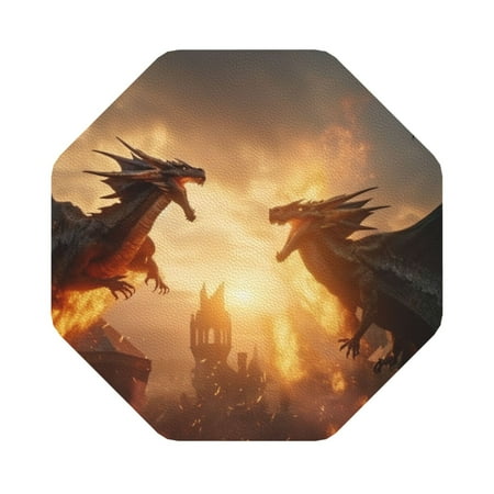 

Qekee Castle Cool Fire Dragon Print PU Leather Absorbent Coasters Leather Coasters Set for Cups Drinks 4 Coasters 6 Pcs for Coffee Bar Home Decor Octagon
