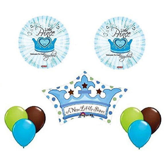 DalvayDelights BOY A Little Prince Crown Polka DOTS Baby Shower 9 Piece Mylar & Latex Balloons Set B
