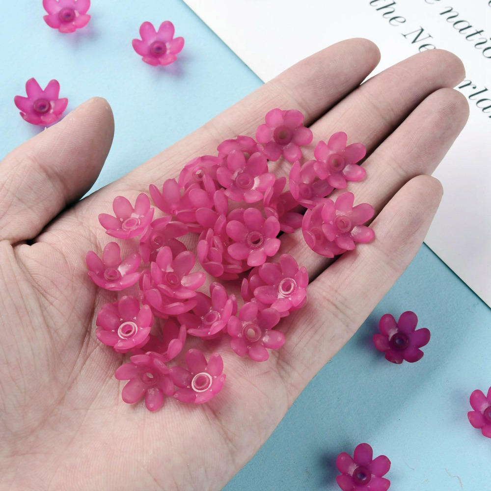 Frosted Acrylic Bead Caps 6-Petal Flower Camellia 14x6mm Hole: 2mm about 1660pcs/500g DIY