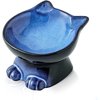 Slanted Elevated Cat Bowls: Ceramic Raised Cat Food Bowl for Protecting Pet's Spine - Microwave & Dishwasher Safe -Elegant Blue & Black (1 PC)