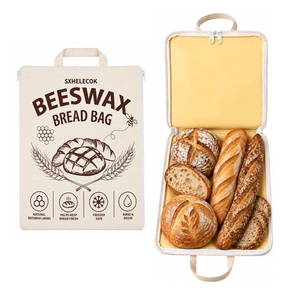 2 Pack Beeswax Bread Bag, Reusable Sourdough Storage, Zipper