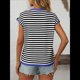thumbnail image 5 of Camisetas de Mujer Elegantes, Informales, de Corta, con Bloques de Color, A Rayas y Cuello Redondo, Color Azul XL, 5 of 8