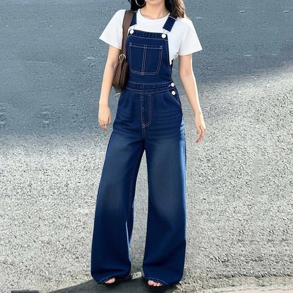YMNXA Big Kids Girls Denim Overalls With Adjustable Straps Wide Leg Comfortable Fashion Jumpsuit With Pocket For Casual Daily Wear,Blue,6-7 Years