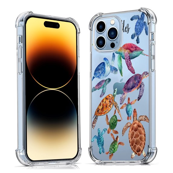 Turtles Clear Case for iPhone 14 Pro Max,Aesthetic Art Design Case for Men Women,Unique Soft Transparent TPU Bumper Case Cover