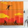 thumbnail image 1 of Circus Shower Curtain, Retro Businessman Walking on Tightrope in Balance and Two Men Holding Safety Net, Fabric Bathroom Set with Hooks, 69W X 75L Inches Long, Multicolor, by Ambesonne, 1 of 3