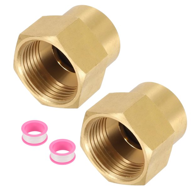 Uxcell 2Pcs Accesorio de Tubería de Latón, Adaptador de Rosca Hexagonal Hembra de 3/4" G x 1/2" NPT Hembra, Dorado