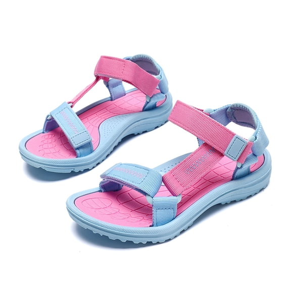 WAYUTE Girls Sandals Soft Sole Gradient Color Hook and Loop Lightweight Outdoor Design Stylish Beach Shoes for Big Kids Teen,Pink,11 Y-11.5 Y