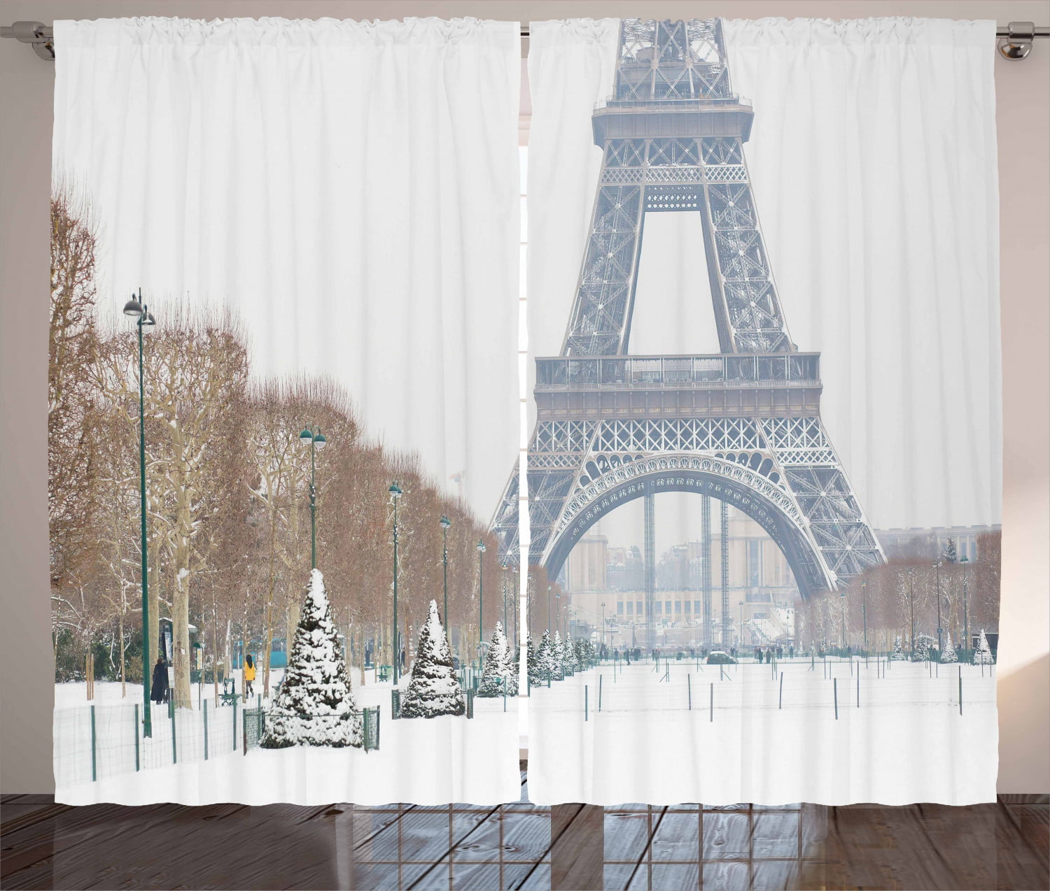 Set Of Two Eiffel Tower Window Panels France Paris Landmark Red Flowers Decor 