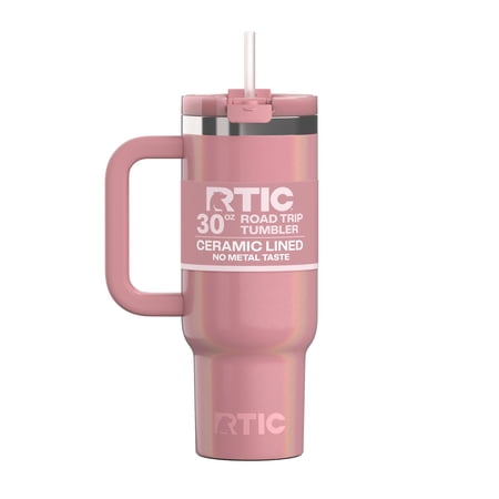 RTIC 30 oz Ceramic Lined Road Trip Tumbler Leak-Resistant Straw Lid Dusty Rose Glitter