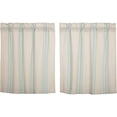 thumbnail image 2 of VHC Brands Grain Sack Aqua Blue Stripe Coastal Farmhouse Kitchen Curtain Tier Set 36x36, 2 of 7