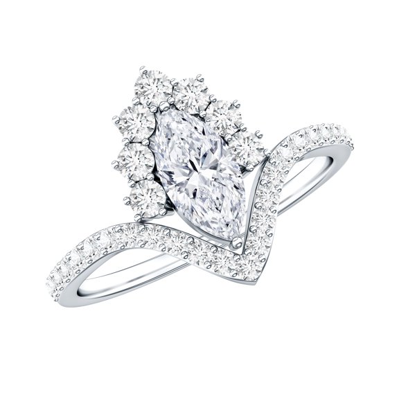 Rosec Jewels Designer Moissanite Engagement Ring for Women (D-VS1 Quality Certified) - V Shaped Ring 925 Silver - Ready to Gift with Jewelry Box, US 8.00