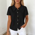 thumbnail image 2 of MEZZALL Women T-Shirts Knit Solid Color Lightweight Short Sleeve Shirt With Classic Lapel Collar Relaxed Fit Tops, 2 of 5