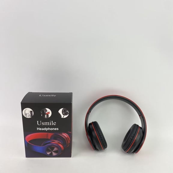 Usmile Headphones,Bluetooth Headphones Over Ear Headphones with Deep Bass LED Foldable Stereo Headphones, Wired and Wireless Headset for Smart Phone/TV/PC(Red/Black)