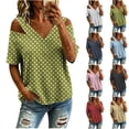 thumbnail image 1 of Neewe Women's 2026 Spring Summer Polk Dot V Neck Short Sleeve Pullover Blouse Off Shoulder T-Shirts, 1 of 6