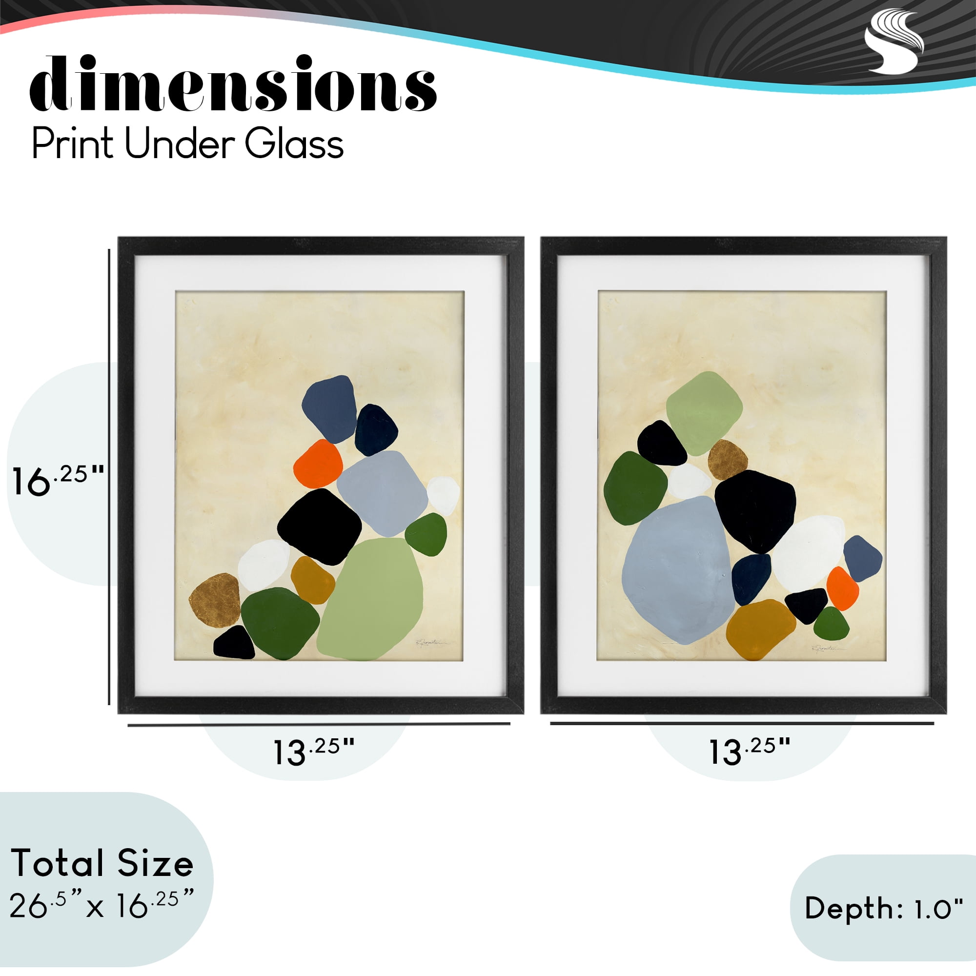 Stupell Industries Curved Clusters of Pebbles 2 Piece Black Framed Print Under Glass Set, design by Ruth Fromstein