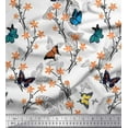 thumbnail image 1 of Soimoi White polyester Crepe Fabric Flower & Butterfly Print Fabric by The Yard 52 Inch Wide, 1 of 5