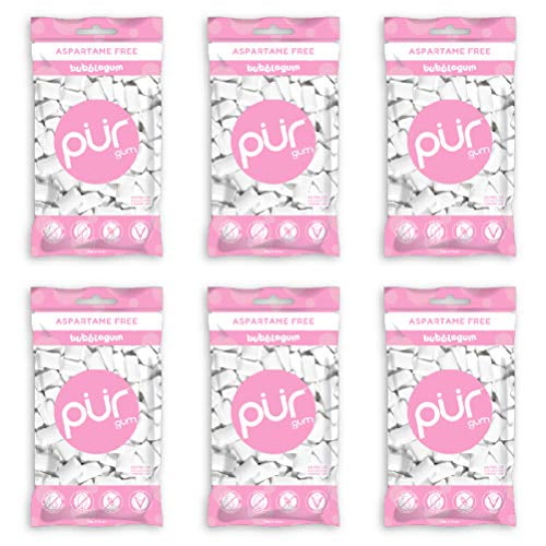 PUR Gum Sugar Free Chewing Gum with Xylitol - Natural Bubblegum Flavor - 55 Pieces (Pack of 6)