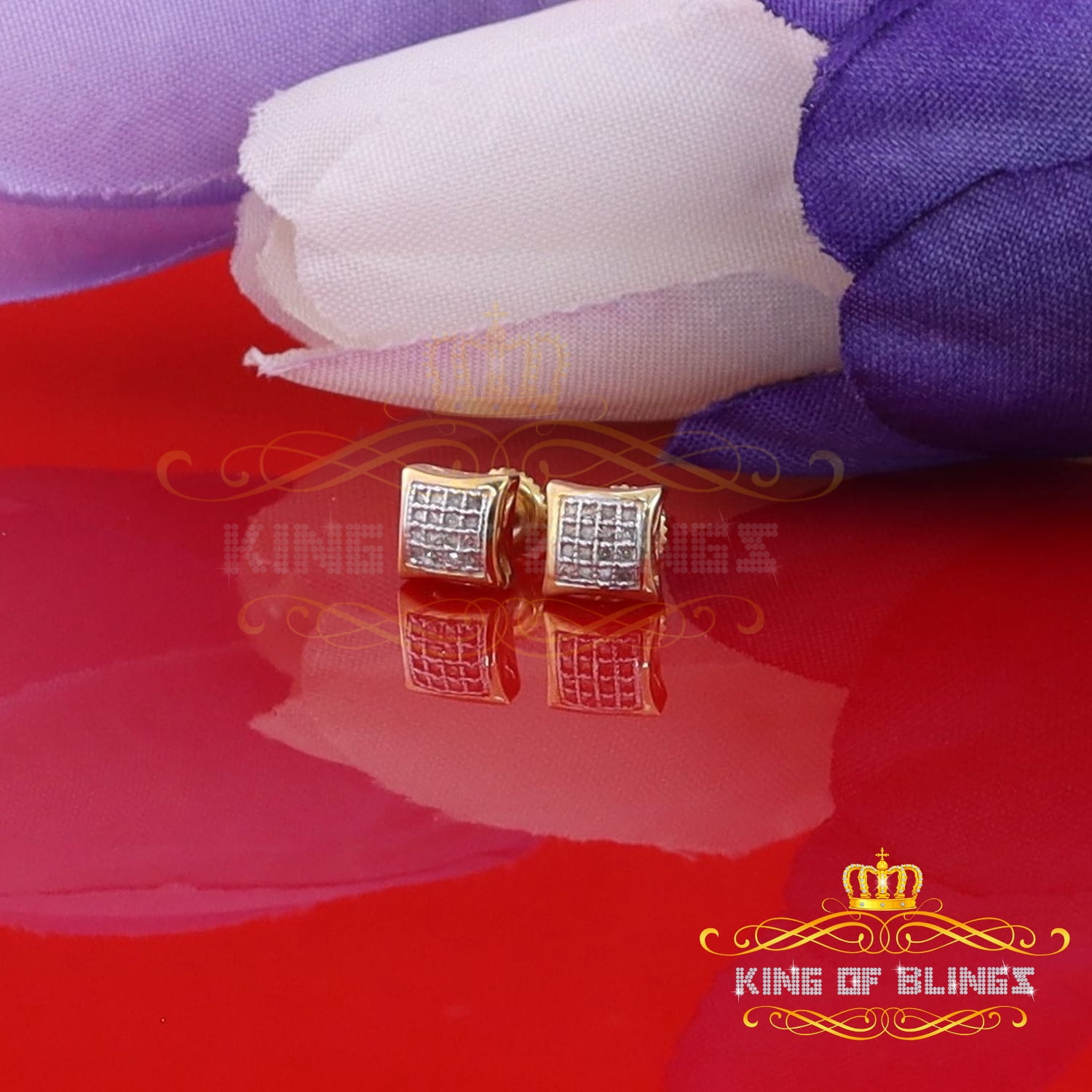 King of Bling's 0.10ct Diamond 925 Sterling Silver Yellow For Men's & Women's Stud Kite Earrings
