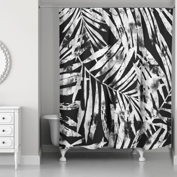 Creative Products Black Tropical Leaves 71 x 74 Shower Curtain