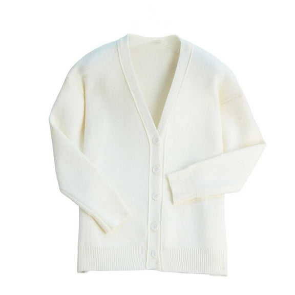 Womens Soft Sweater Cardigans Button Up Long Sleeve V Neck Knit Sweaters Solid Color Comfy Casual Fall Outerwear (Free Size, White)