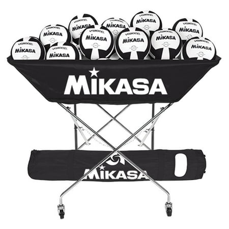 Mikasa BCH Collapsible Hammock Volleyball 24 Ball Organizer Storage Cart, Black