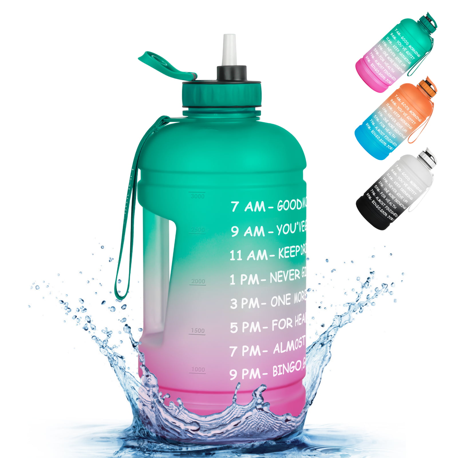 Opard Gallon Water Bottle with Time Marker Straw and Handle 128oz 1 Gallon Water Jug BPA Free Motivational Big Large Sports Water Bottle for Gym Fitness