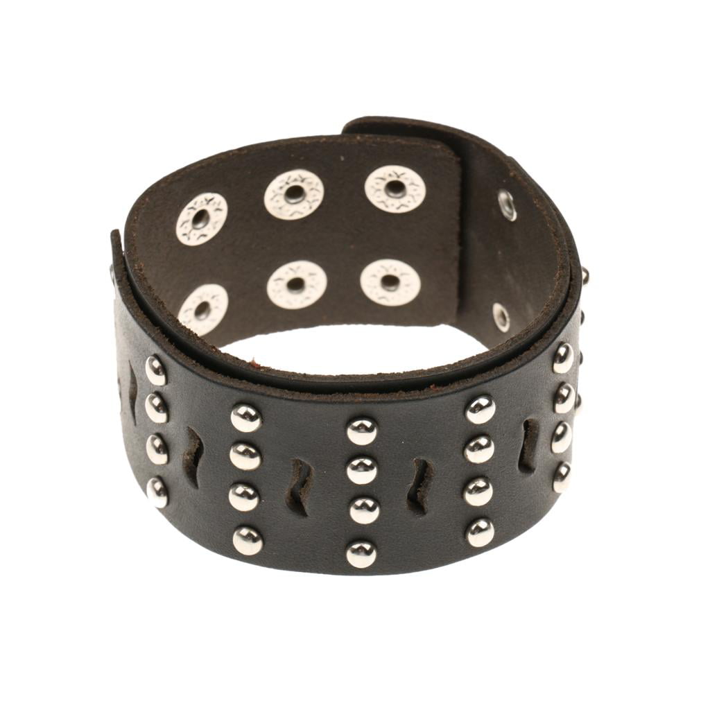 Men's New Leather Retro Genuine Buckle Cuff Punk Bangle Wristband Bracelet USA 