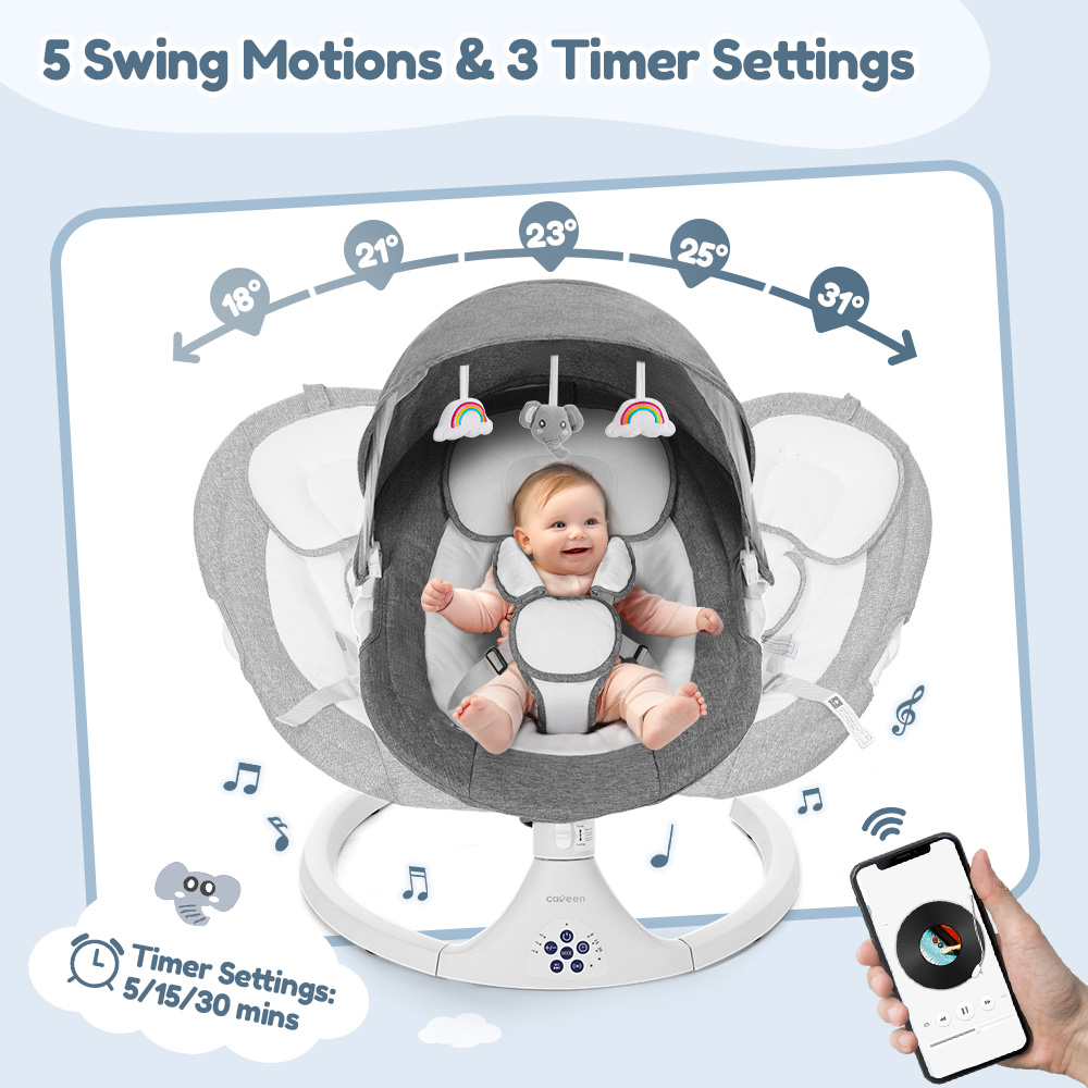 Caveen Electric Baby Swing with Bluetooth, Gray photo 2