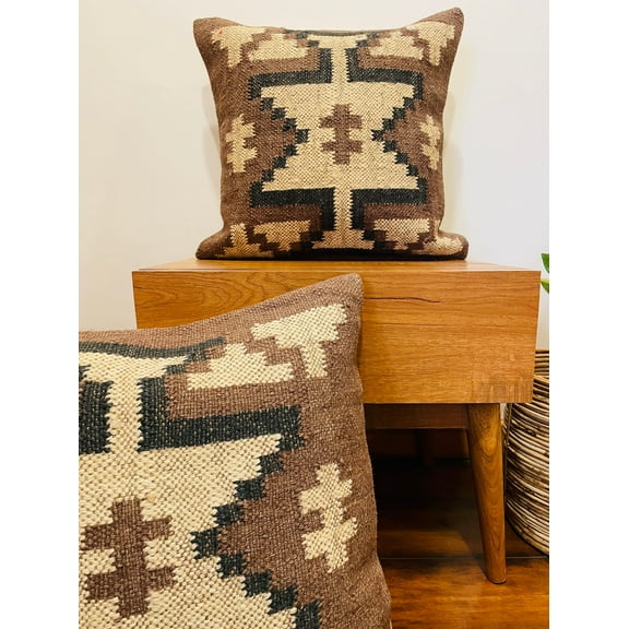 Gahilot International Throw Pillow Cover Set of 2 Solid Cushion Covers Wool Jute Kilim Pillowcase for Chair Bench Cream 24 x 24 inch