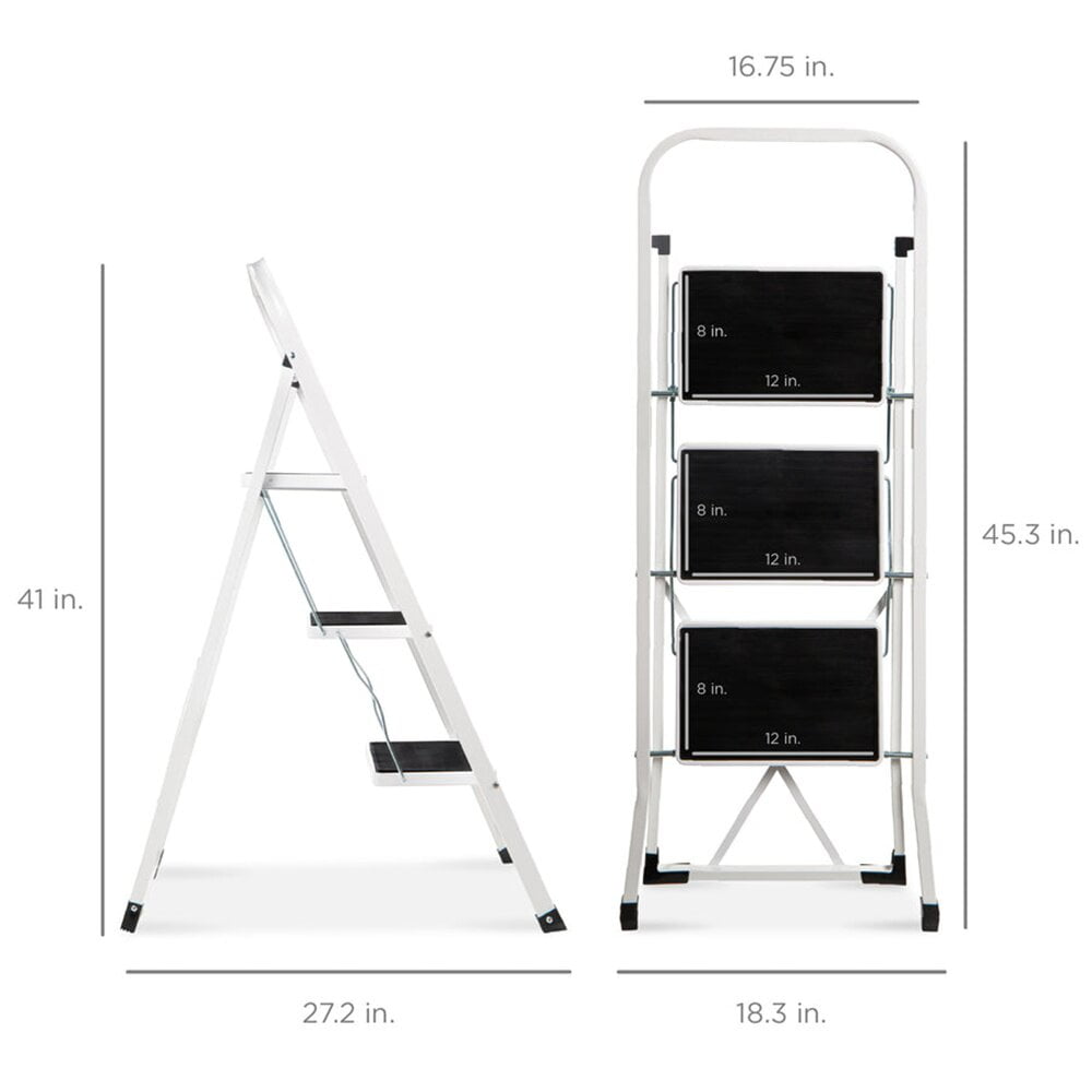 WAYPLUS 330lb Capacity 3 Step Steel Ladder, Folding Portable Step Stool w/ Non-Slip Feet, Rubber Pads