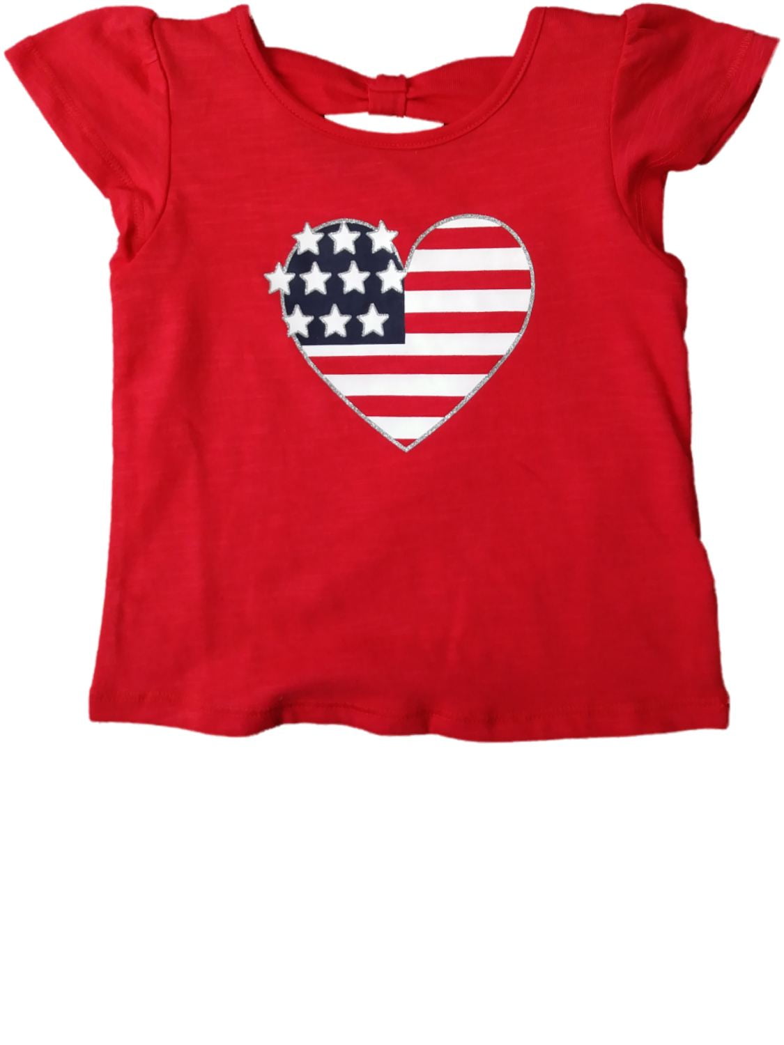 Jumping American Flag Unicorn Kids Girls Ruffled Short Sleeve Tshirt