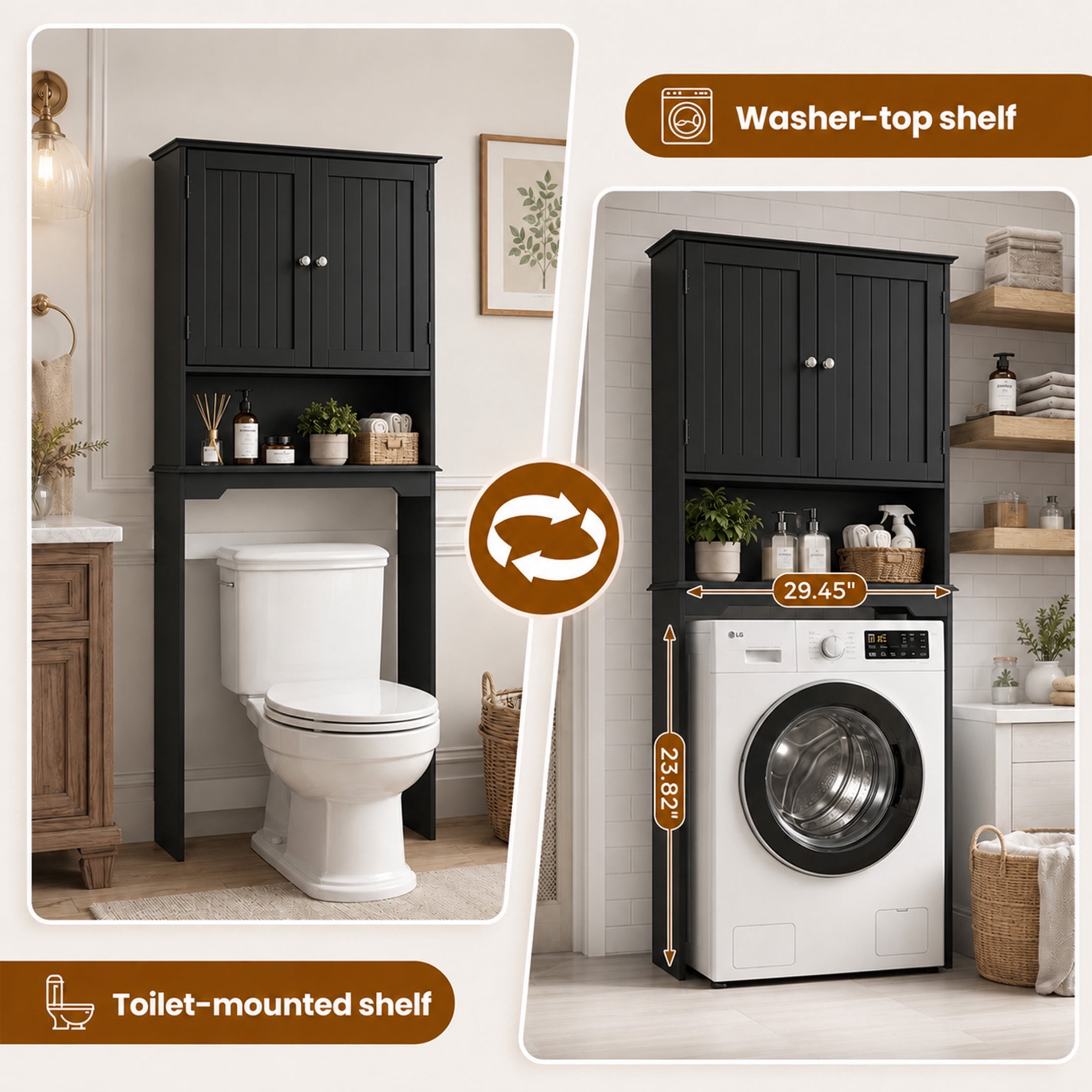 edx Wooden Over-the-Toilet Storage Rack, Bathroom Organizer Shelf for Toilet & Towels, Freestanding Toilet Shelf,Black