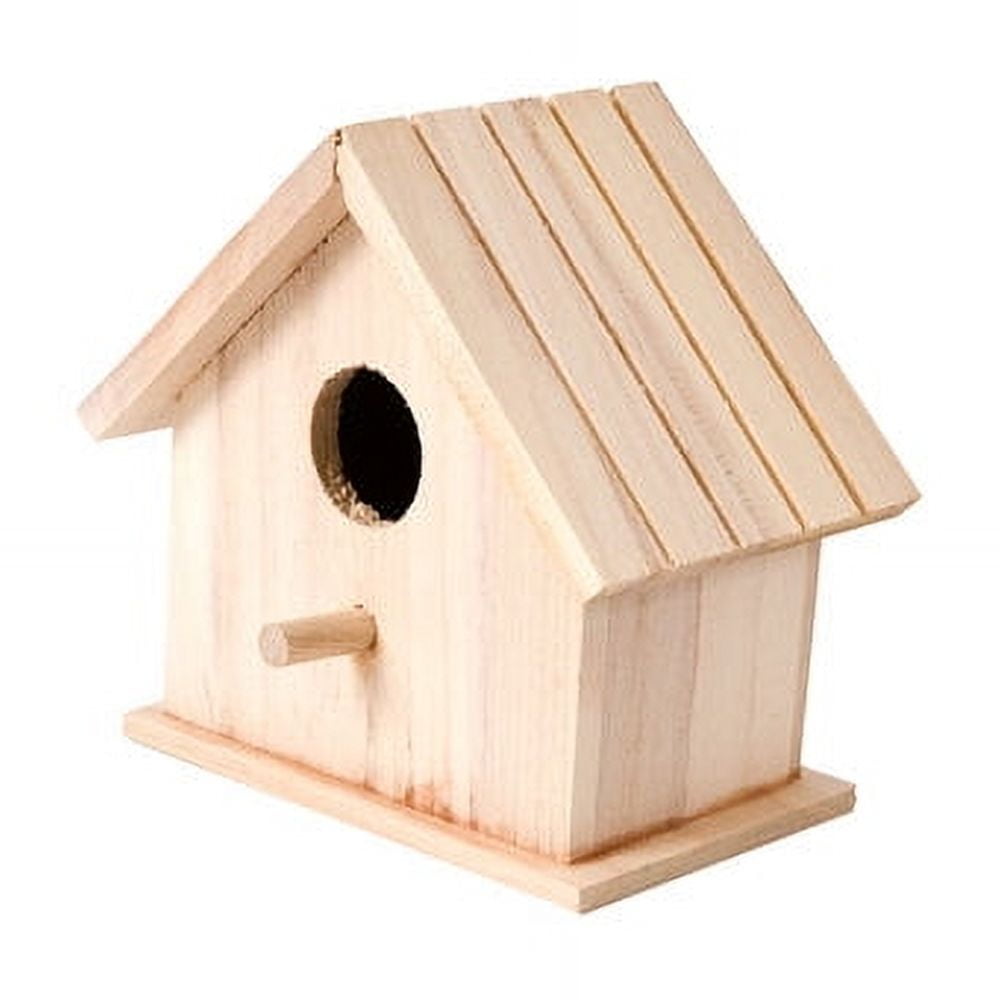 Plaid Unpainted Wood Surface, Large Bird House, 1 Piece, 7" x 7" x 7.5"