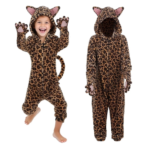 GOBWCOT Kids Cheetah Onesie Animal Pajamas Halloween Costume One-piece Sleepwear Jumpsuit Cosplay for Boys and Girls