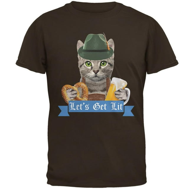 Oktoberfest Funny Cat Let's Get Lit Mens T Shirt