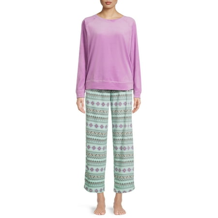 

Muk Luks Women s Velour Top and Pants 2-Piece Pajama Set