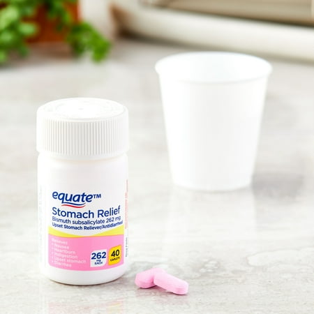 Equate Bismuth Subsalicylate Upset Stomach and Diarrhea Relief Caplets, 262mg, 40 Count