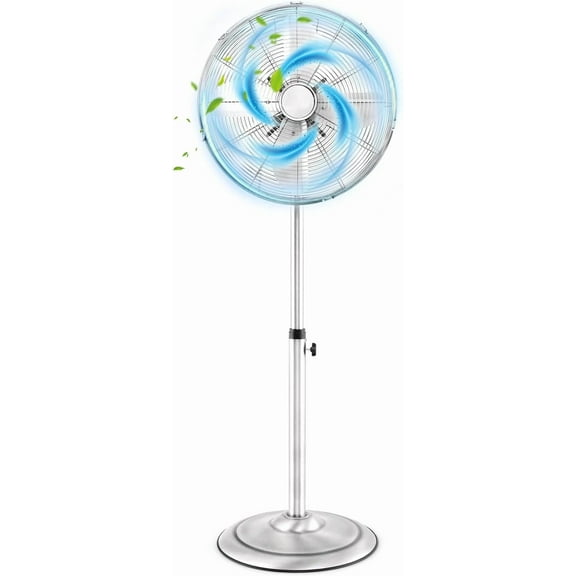 LDAILY Pedestal Fan, 16’’ Oscillating Fan with 3 Speed, Wide Spead, Adjustable Height & Angle, Low Noise Floor Fan w/ 75° Oscillation & 20° Tilt, Metal Standing Fan for Bedroom, Home, Office (Silver)