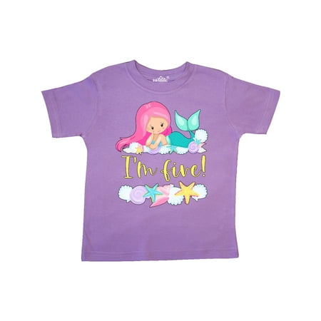 

Inktastic I m 5 Mermaid with Pink Hair and Shells Gift Toddler Boy or Toddler Girl T-Shirt