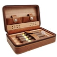 thumbnail image 1 of Estuche para puros de cuero de viaje de 4 quilates, tapa de madera de cedro y madera de cedro forrada (marrón) Excelente Rendimiento ER009738WZ, 1 of 4