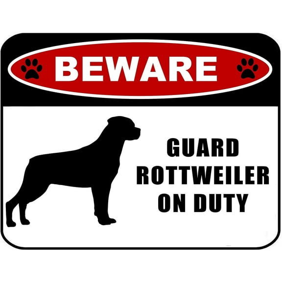 Beware Guard Rottweiler (silhouette) on Duty 11.5 inch x 9 inch Laminated Dog Sign