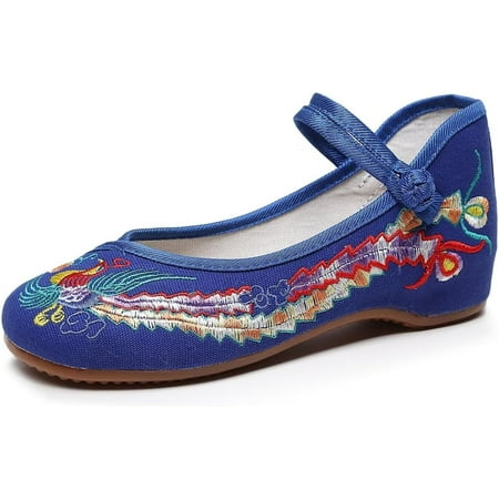 

Pfhytec LU Womens Cute Embroidery Flats Traditional Chinese Height-Increasing Mary Janes Comfy Cosplay Low-Heel Party Shoes